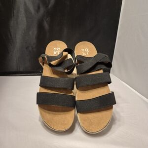Yoki Black and Tan Strappy Sandals